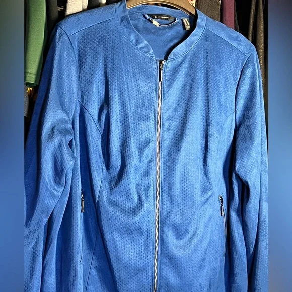 Halston -faux suede bomber style jacket with lining 20 Royal Blue quiet luxury - Picture 2 of 7